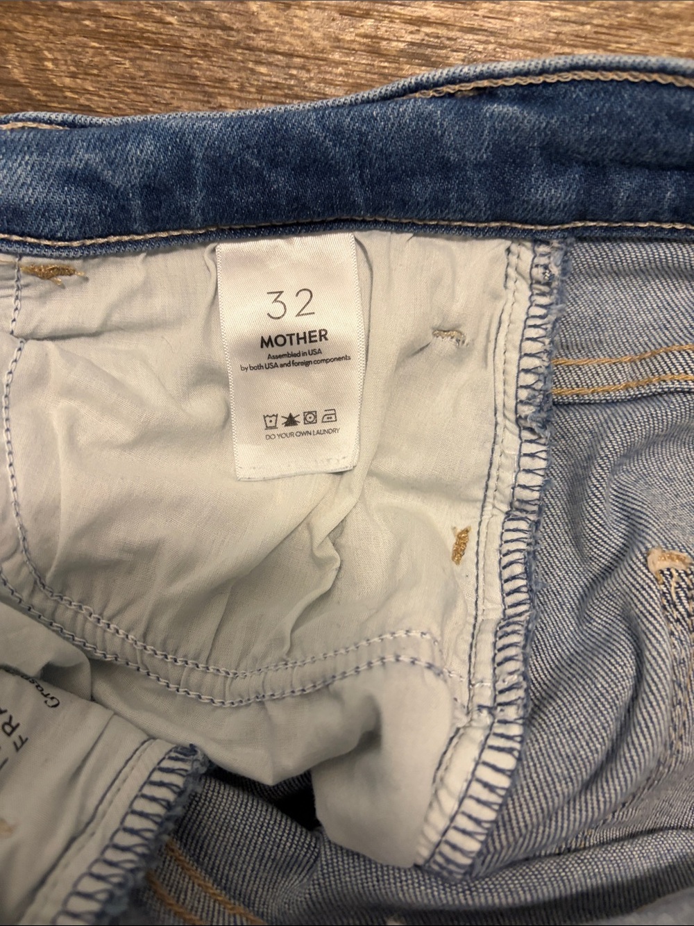 MOTHER Straight Leg Jeans in Medium Blue with Raw Hem - Picture 2 of 4